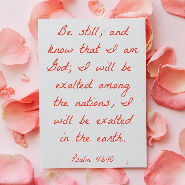 Be still, and know that I am God; I will be exalted among the nations, I will be exalted in the earth. - Psalm 46:10