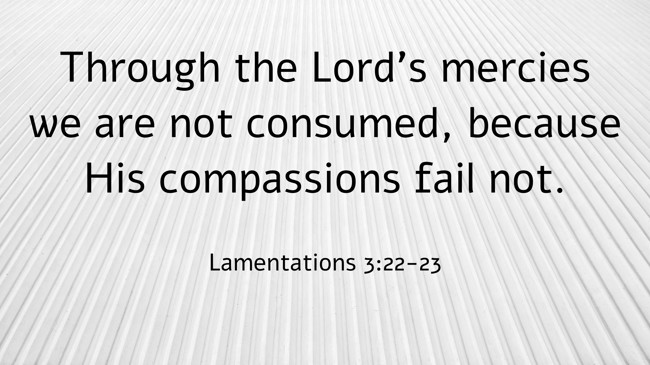 Through the Lord's mercies we are not consumed, because His compassions fail not. - Lamentations 3:22-23
