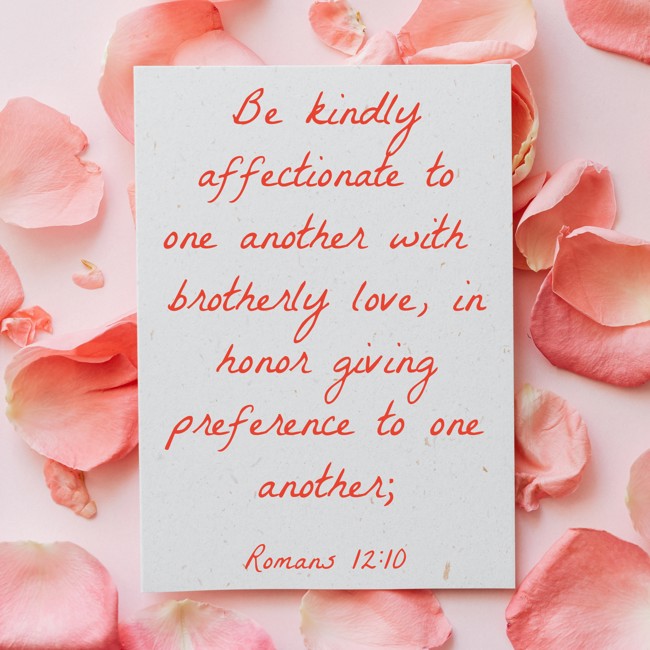 Be kindly affectionate to one another with brotherly love, in honor giving preference to one another; - Romans 12:10