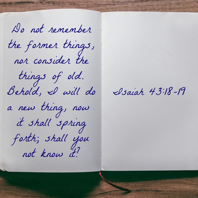 Do not remember the former things, nor consider the things of old. Behold, I will do a new thing, now it shall spring forth; shall you not know it? - Isaiah 43:18-19