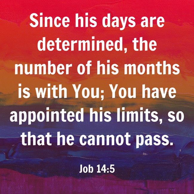 Since his days are determined, the number of his months is with You; You have appointed his limits, so that he cannot pass. - Job 14:5