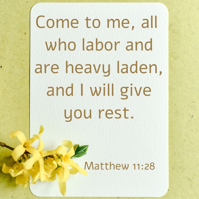 Come to me, all who labor and are heavy laden, and I will give you rest. - Matthew 11:28