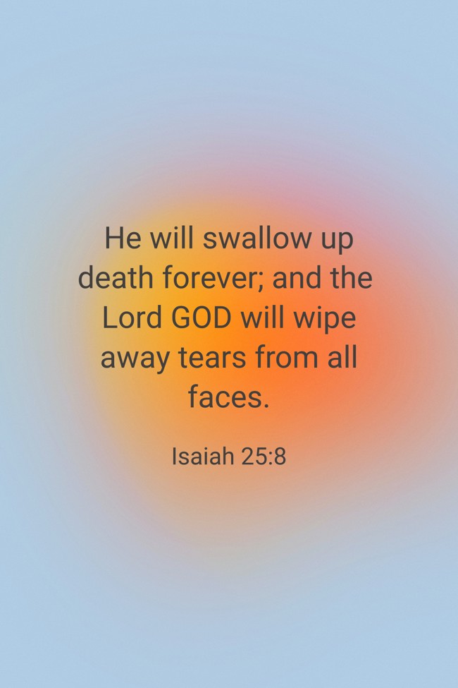 He will swallow up death forever; and the Lord GOD will wipe away tears from all faces. - Isaiah 25:8
