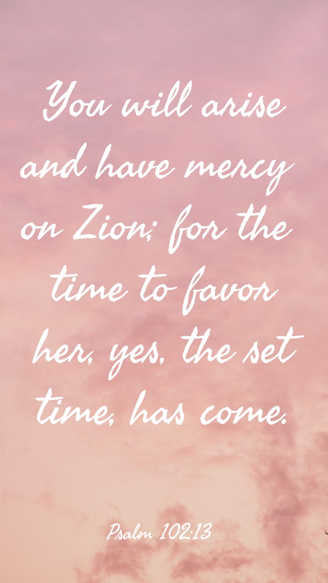 You will arise and have mercy on Zion; for the time to favor her, yes, the set time, has come. - Psalm 102:13