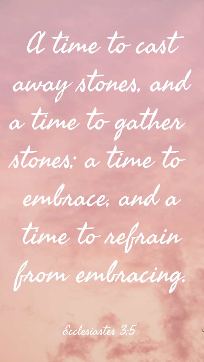 A time to cast away stones, and a time to gather stones; a time to embrace, and a time to refrain from embracing. - Ecclesiastes 3:5