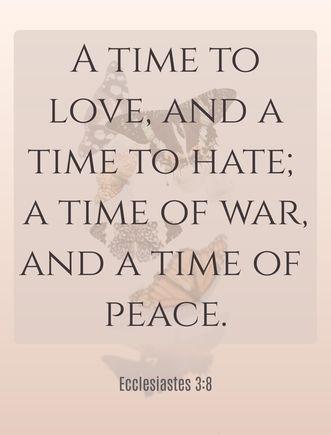 A time to love, and a time to hate; a time of war, and a time of peace. - Ecclesiastes 3:8