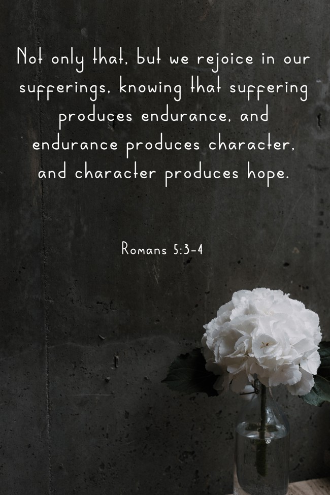 Not only that, but we rejoice in our sufferings, knowing that suffering produces endurance, and endurance produces character, and character produces hope. - Romans 5:3-4