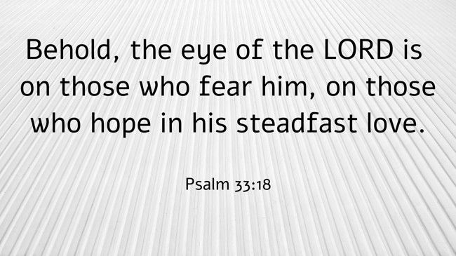 Behold, the eye of the LORD is on those who fear him, on those who hope in his steadfast love. - Psalm 33:18