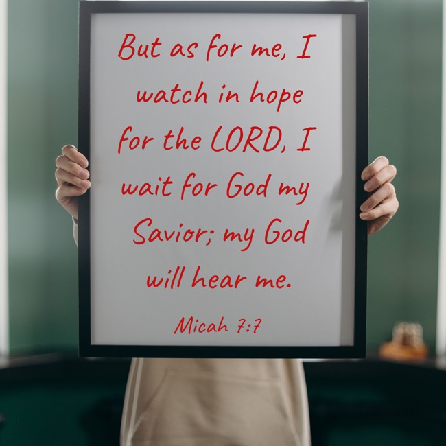 But as for me, I watch in hope for the LORD, I wait for God my Savior; my God will hear me. - Micah 7:7