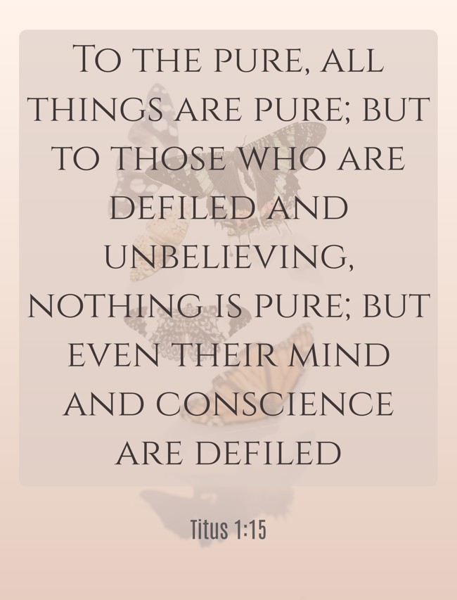 To the pure, all things are pure; but to those who are defiled and unbelieving, nothing is pure; but even their mind and conscience are defiled - Titus 1:15