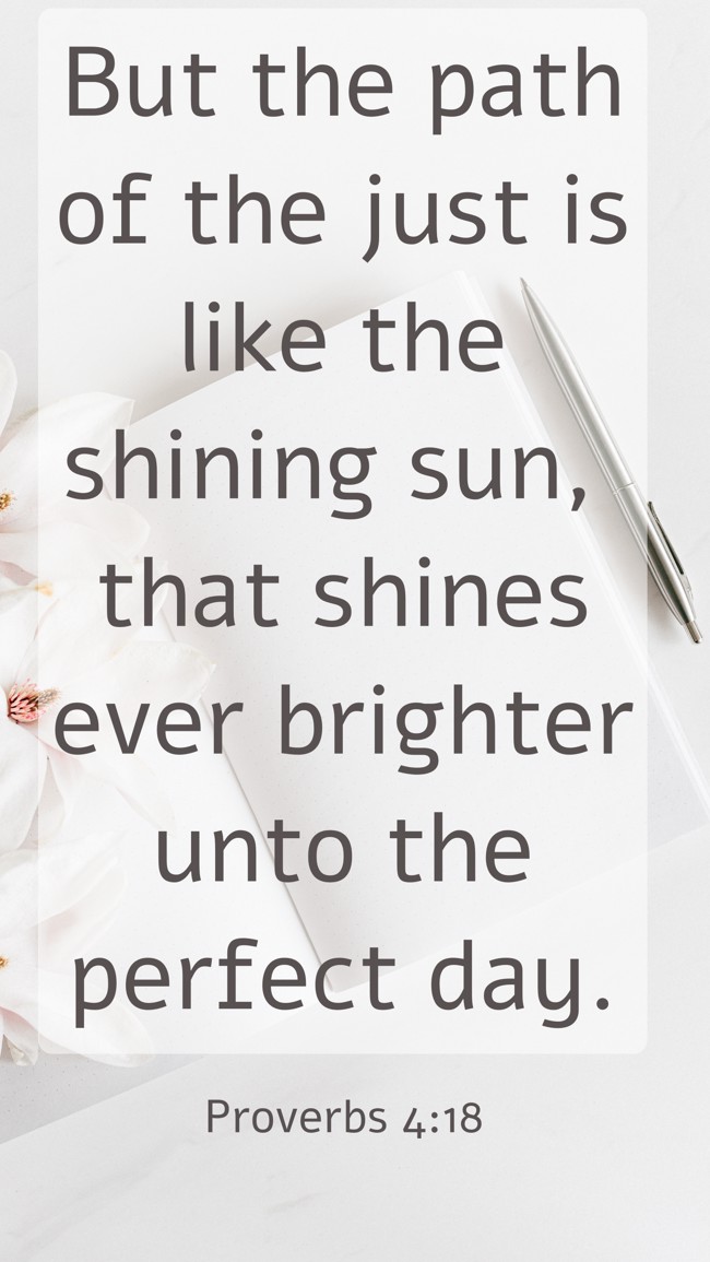 But the path of the just is like the shining sun, that shines ever brighter unto the perfect day. - Proverbs 4:18