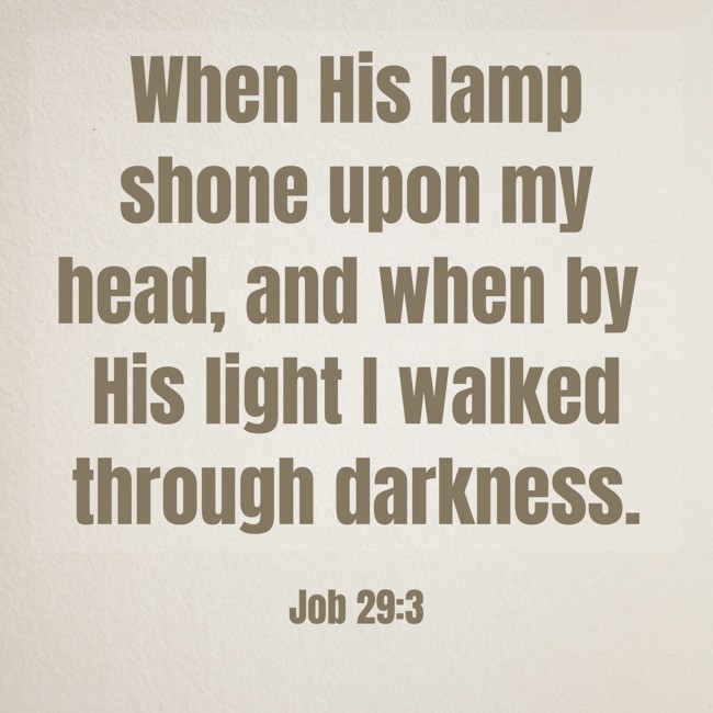 When His lamp shone upon my head, and when by His light I walked through darkness. - Job 29:3