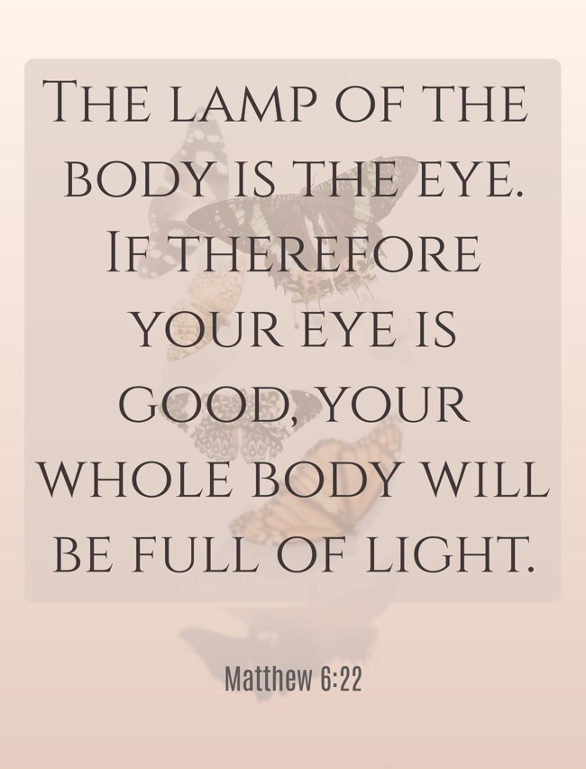 The lamp of the body is the eye. If therefore your eye is good, your whole body will be full of light. - Matthew 6:22