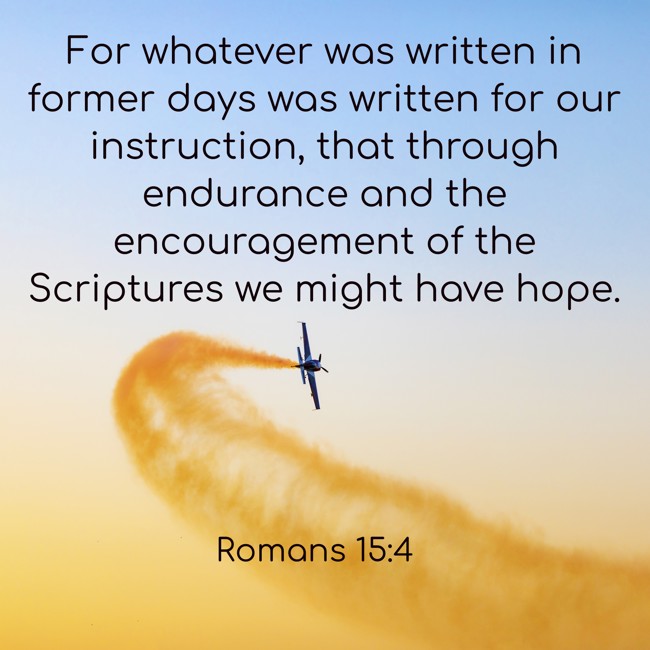 For whatever was written in former days was written for our instruction, that through endurance and the encouragement of the Scriptures we might have hope. - Romans 15:4