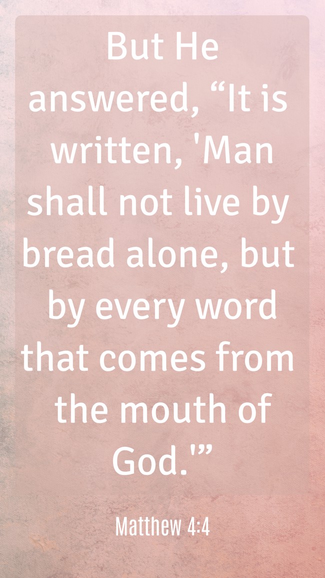 But He answered, “It is written, 'Man shall not live by bread alone, but by every word that comes from the mouth of God.'” - Matthew 4:4