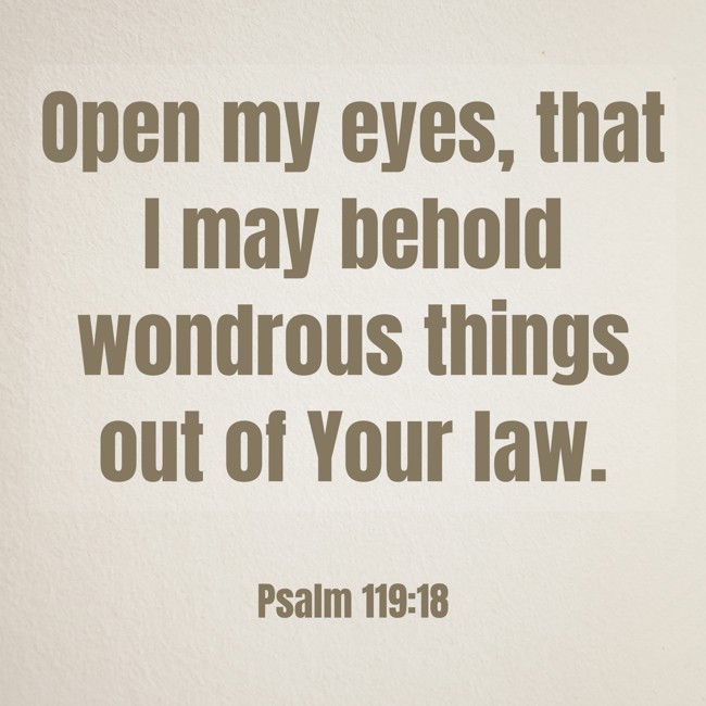 Open my eyes, that I may behold wondrous things out of Your law. - Psalm 119:18