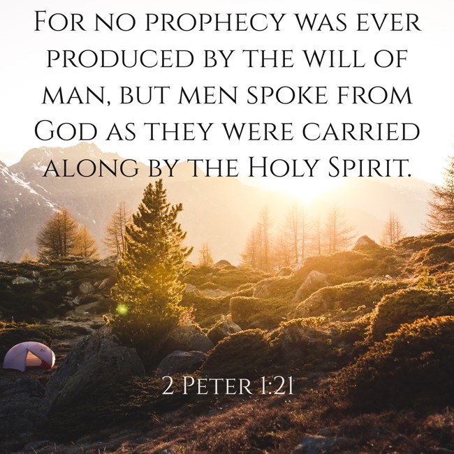 For no prophecy was ever produced by the will of man, but men spoke from God as they were carried along by the Holy Spirit. - 2 Peter 1:21