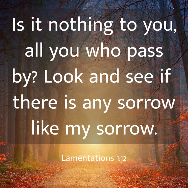 Is it nothing to you, all you who pass by? Look and see if there is any sorrow like my sorrow. - Lamentations 1:12