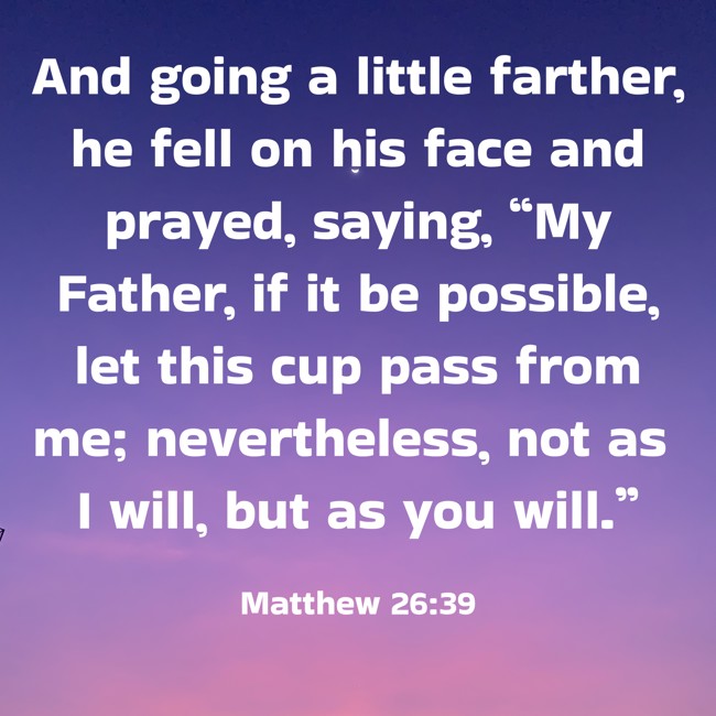 And going a little farther, he fell on his face and prayed, saying, “My Father, if it be possible, let this cup pass from me; nevertheless, not as I will, but as you will.” - Matthew 26:39