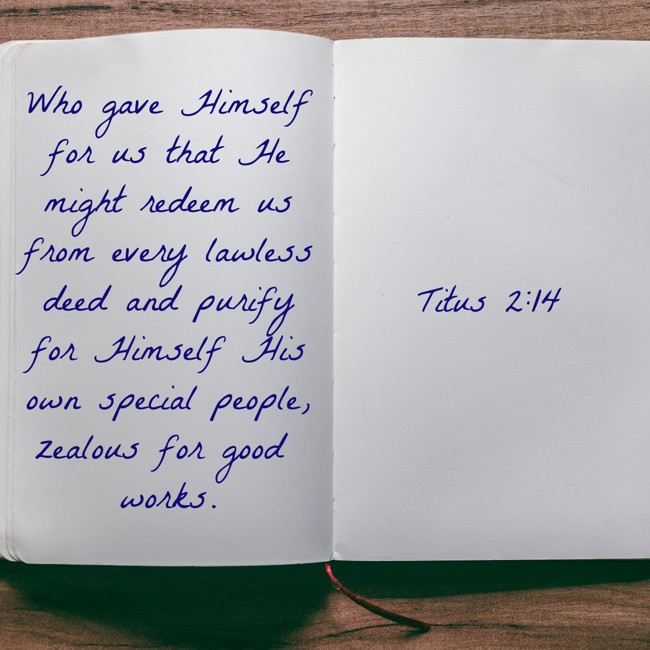 Who gave Himself for us that He might redeem us from every lawless deed and purify for Himself His own special people, zealous for good works. - Titus 2:14