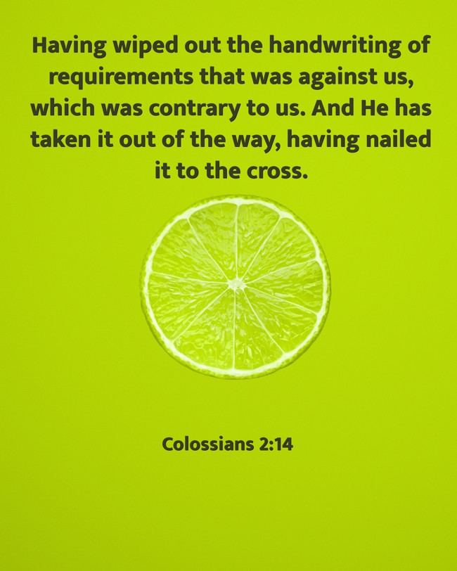 Having wiped out the handwriting of requirements that was against us, which was contrary to us. And He has taken it out of the way, having nailed it to the cross. - Colossians 2:14