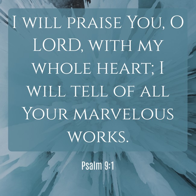 I will praise You, O LORD, with my whole heart; I will tell of all Your marvelous works. - Psalm 9:1