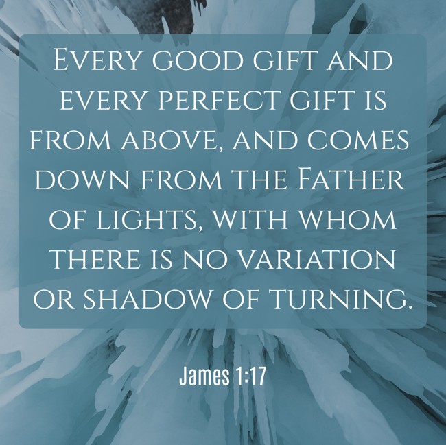 Every good gift and every perfect gift is from above, and comes down from the Father of lights, with whom there is no variation or shadow of turning. - James 1:17