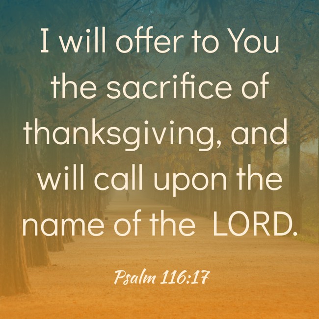 I will offer to You the sacrifice of thanksgiving, and will call upon the name of the LORD. - Psalm 116:17