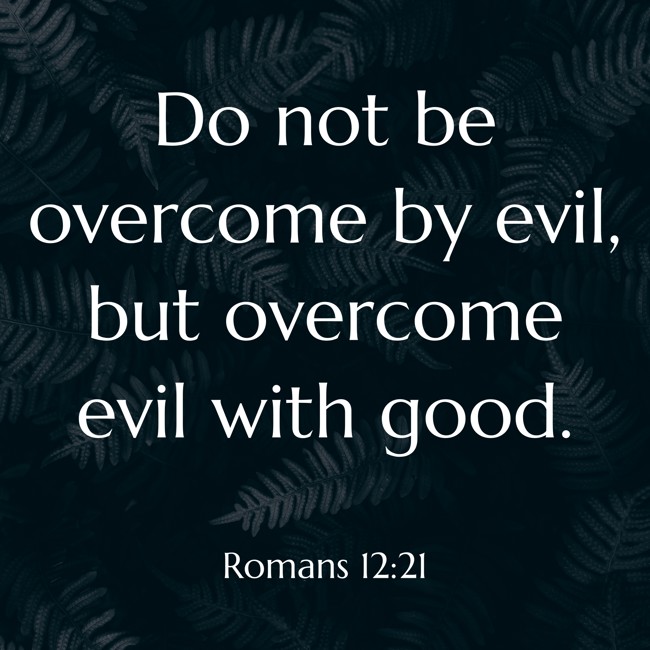 Do not be overcome by evil, but overcome evil with good. - Romans 12:21