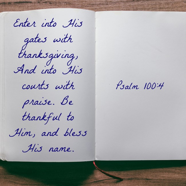 Enter into His gates with thanksgiving, And into His courts with praise. Be thankful to Him, and bless His name. - Psalm 100:4