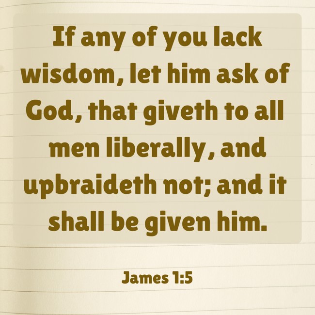If any of you lack wisdom, let him ask of God, that giveth to all men liberally, and upbraideth not; and it shall be given him. - James 1:5