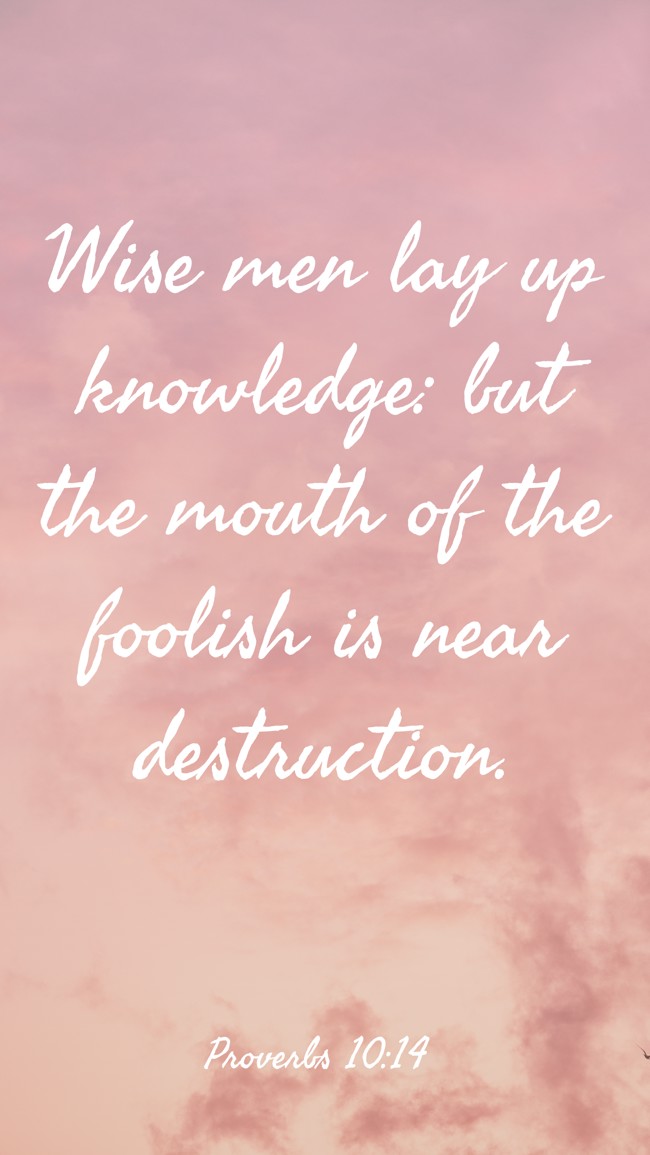 Wise men lay up knowledge: but the mouth of the foolish is near destruction. - Proverbs 10:14
