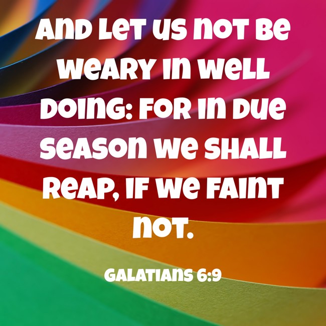 And let us not be weary in well doing: for in due season we shall reap, if we faint not. - Galatians 6:9