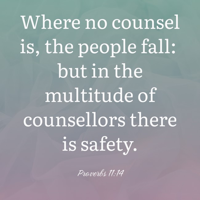 Where no counsel is, the people fall: but in the multitude of counsellors there is safety. - Proverbs 11:14