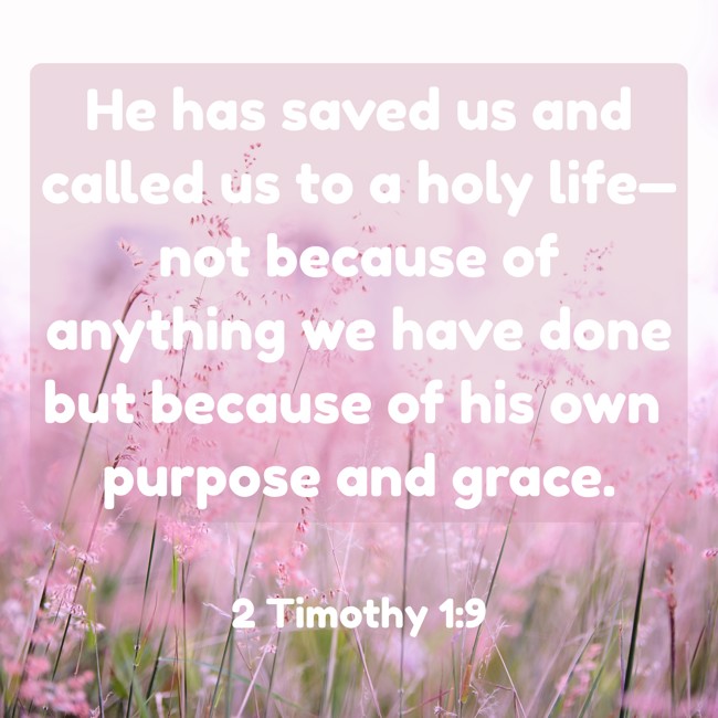 He has saved us and called us to a holy life—not because of anything we have done but because of his own purpose and grace. - 2 Timothy 1:9
