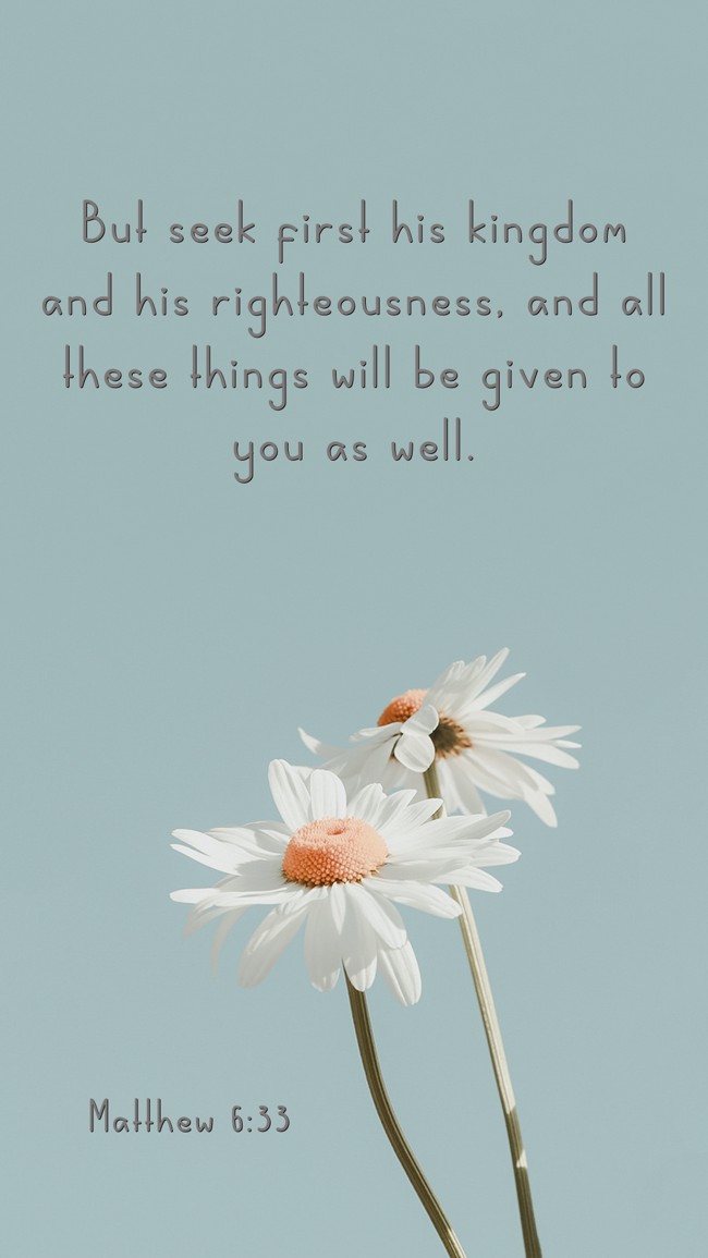 But seek first his kingdom and his righteousness, and all these things will be given to you as well. - Matthew 6:33