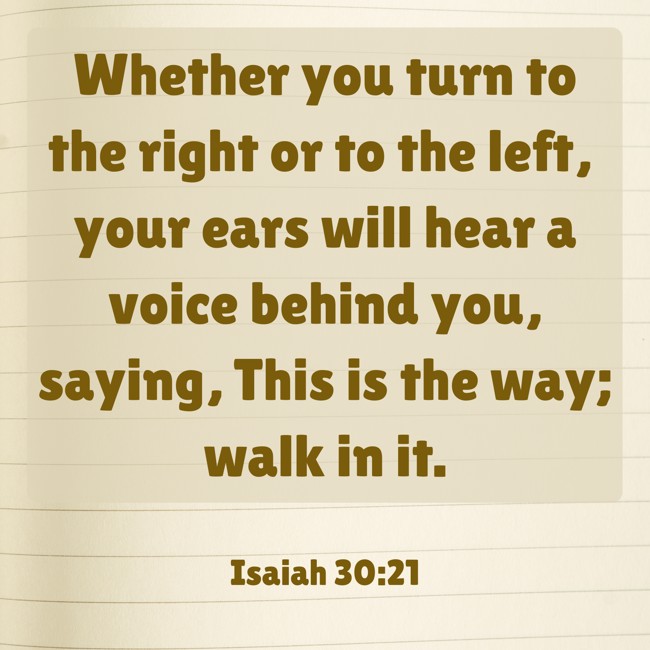Whether you turn to the right or to the left, your ears will hear a voice behind you, saying, This is the way; walk in it. - Isaiah 30:21