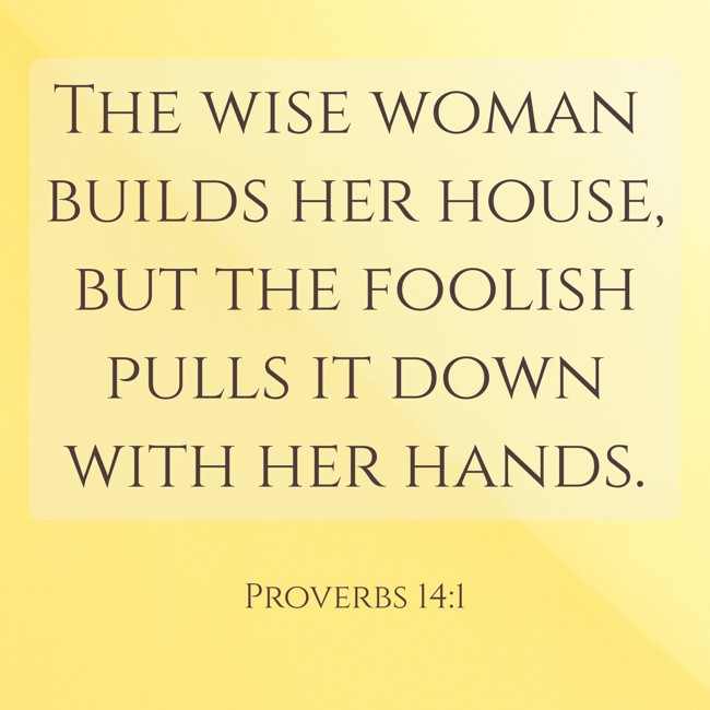 The wise woman builds her house, but the foolish pulls it down with her hands. - Proverbs 14:1