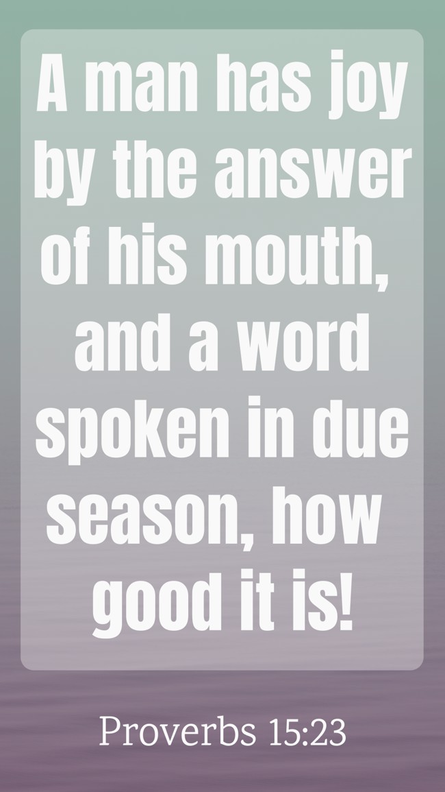 A man has joy by the answer of his mouth, and a word spoken in due season, how good it is! - Proverbs 15:23