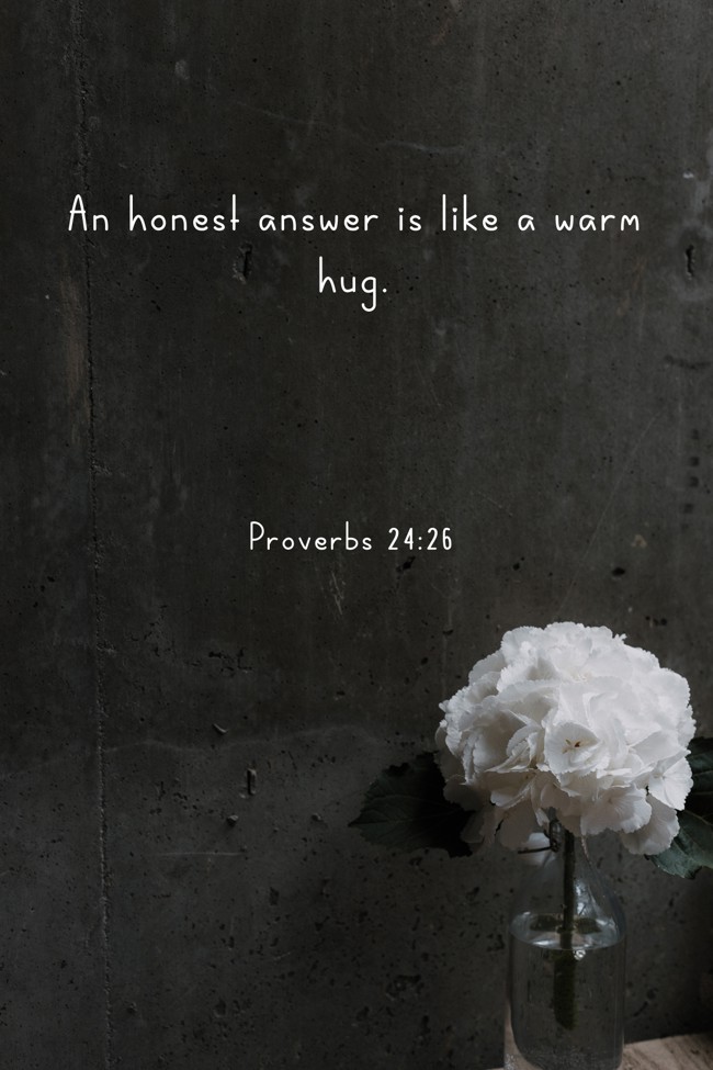 An honest answer is like a warm hug. - Proverbs 24:26