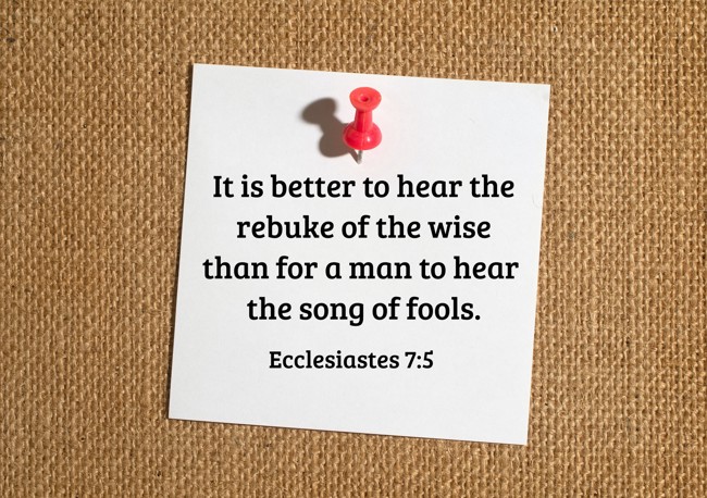 It is better to hear the rebuke of the wise than for a man to hear the song of fools. - Ecclesiastes 7:5