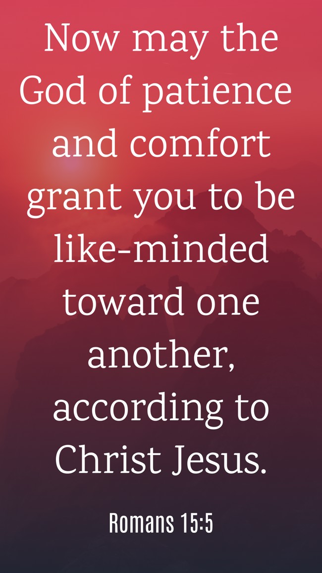 Now may the God of patience and comfort grant you to be like-minded toward one another, according to Christ Jesus. - Romans 15:5
