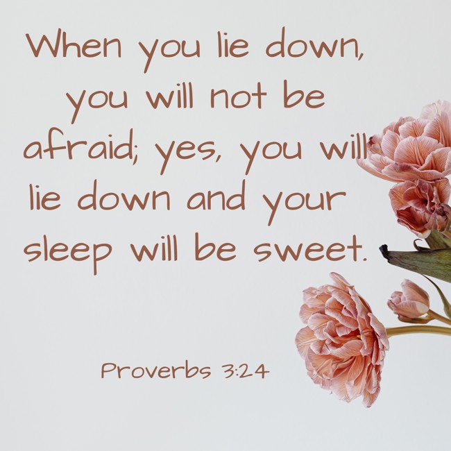 When you lie down, you will not be afraid; yes, you will lie down and your sleep will be sweet. - Proverbs 3:24