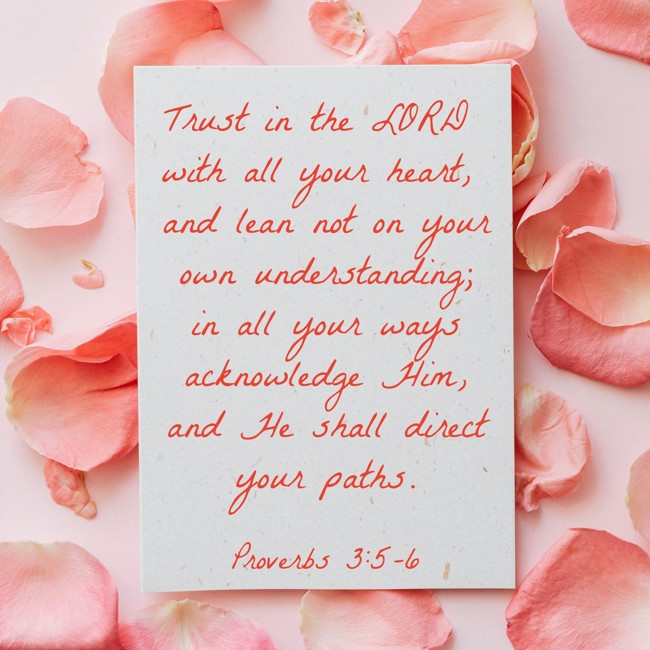 Trust in the LORD with all your heart, and lean not on your own understanding; in all your ways acknowledge Him, and He shall direct your paths. - Proverbs 3:5-6