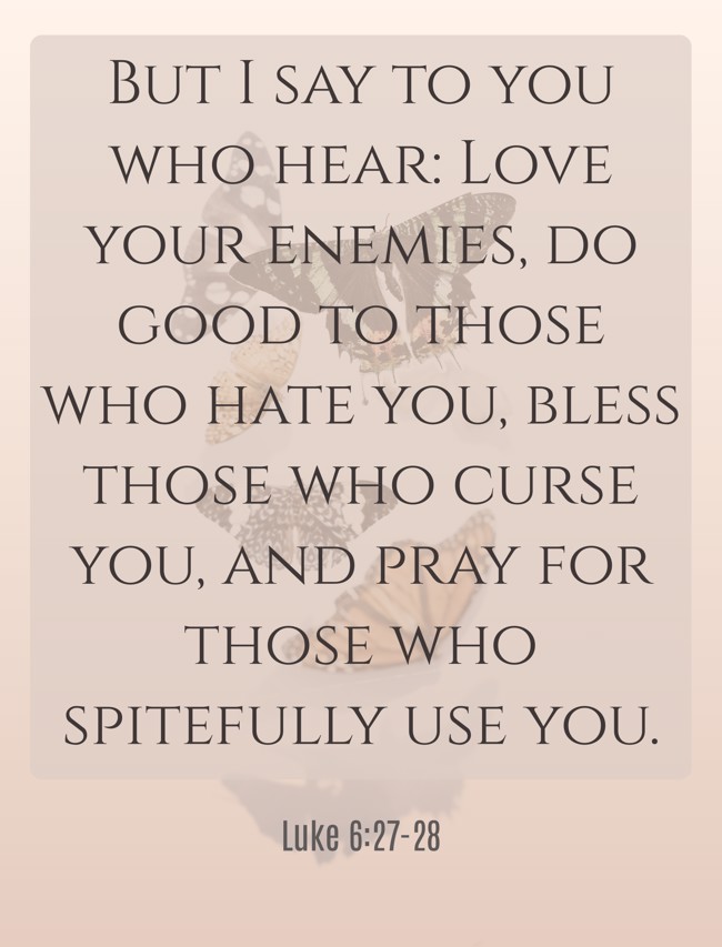 But I say to you who hear: Love your enemies, do good to those who hate you, bless those who curse you, and pray for those who spitefully use you. - Luke 6:27-28