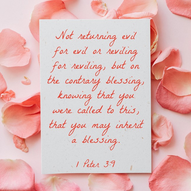 Not returning evil for evil or reviling for reviling, but on the contrary blessing, knowing that you were called to this, that you may inherit a blessing. - 1 Peter 3:9