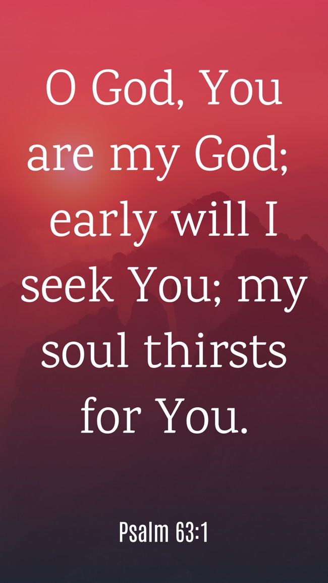 O God, You are my God; early will I seek You; my soul thirsts for You. - Psalm 63:1