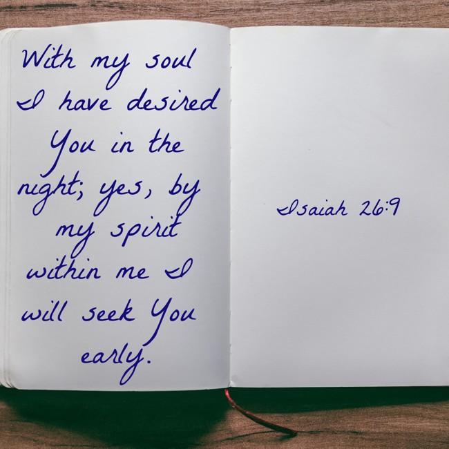 With my soul I have desired You in the night; yes, by my spirit within me I will seek You early. - Isaiah 26:9