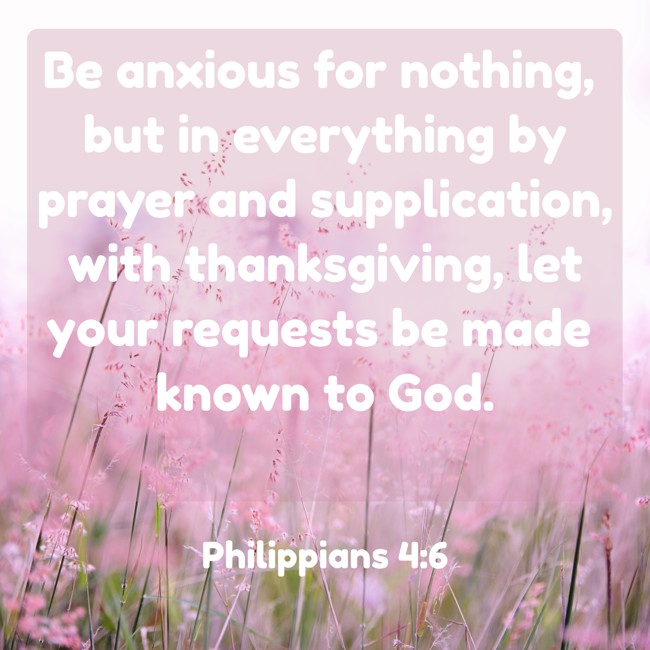 Be anxious for nothing, but in everything by prayer and supplication, with thanksgiving, let your requests be made known to God. - Philippians 4:6