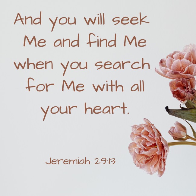And you will seek Me and find Me when you search for Me with all your heart. - Jeremiah 29:13